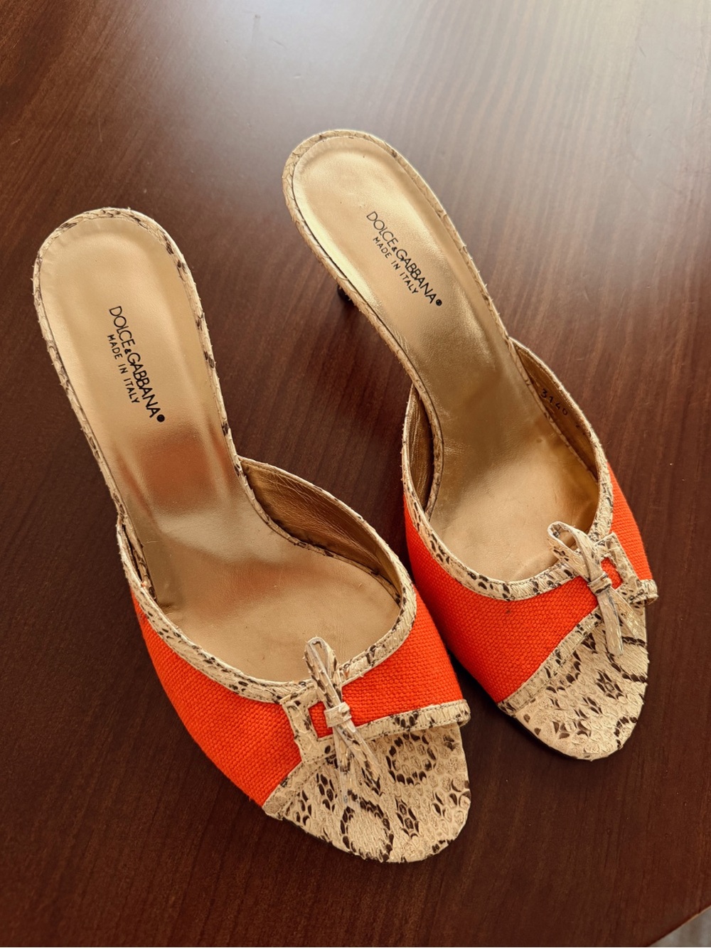 VINTAGE Dolce & Gabbana Orange and Snake Mules